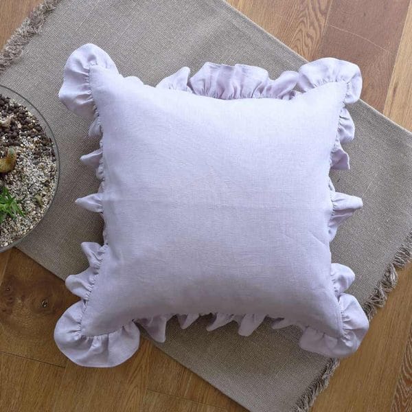 リネンフリルクッションカバー【ライラック】