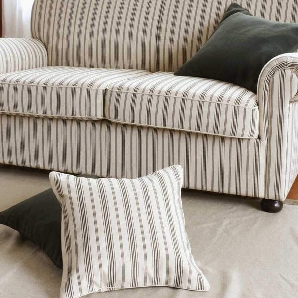 コットン素材ストライプ柄クッションカバー【パトリブラック】