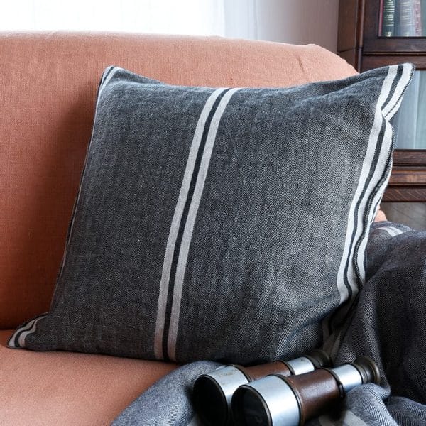 リネンクッションカバー【ブラックヘリンボーン】