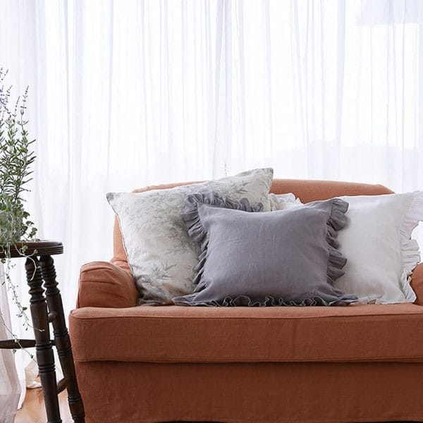 リネンフリルクッションカバー【ミディアムグレー】