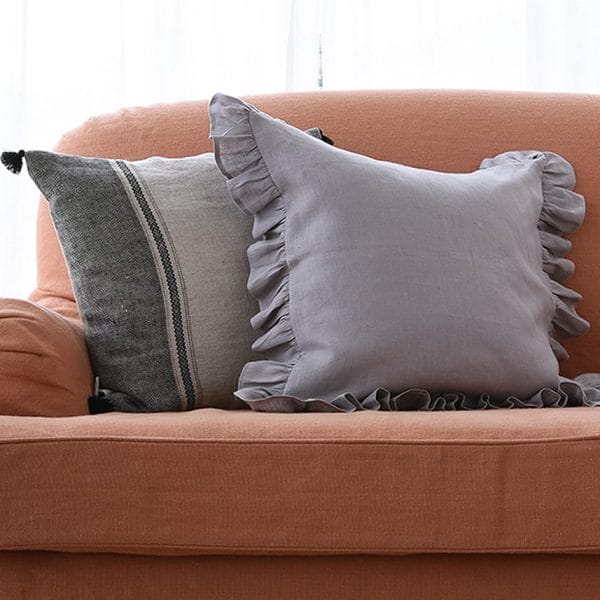 リネンフリルクッションカバー【ミディアムグレー】