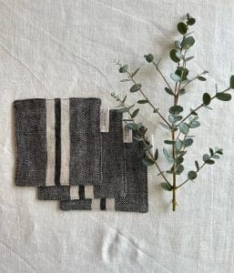 リネンストライプコースター【ブラックヘリンボーン】