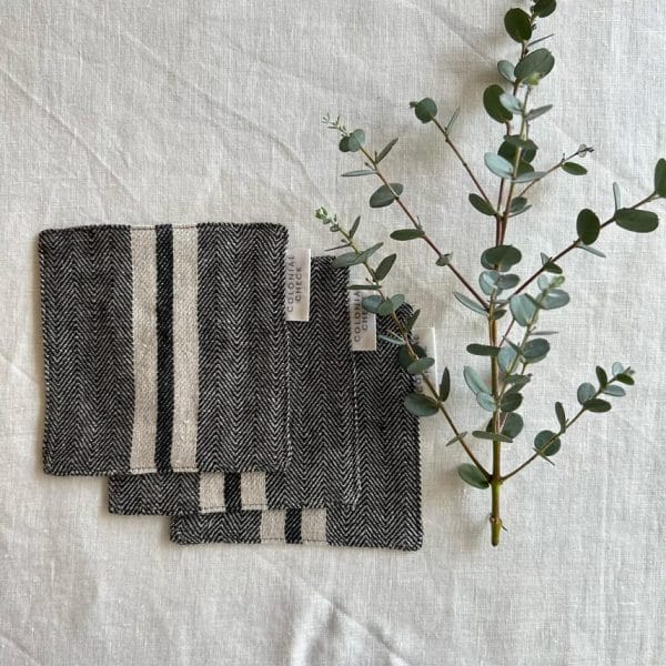 リネンストライプコースター【ブラックヘリンボーン】