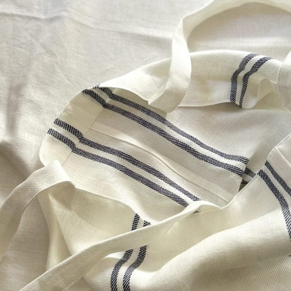 リネン素材 大きめマルシェトートバッグ【マリン1】