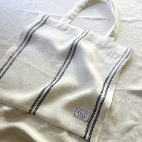 リネン素材 大きめマルシェトートバッグ【マリン1】