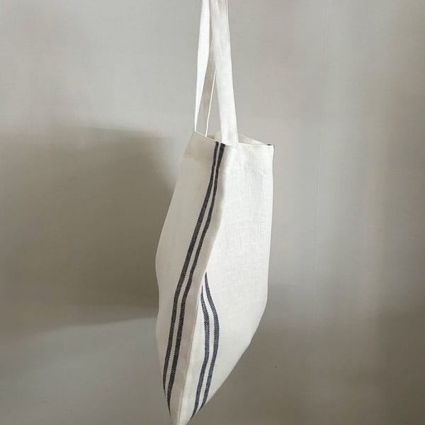 リネン素材 大きめマルシェトートバッグ【マリン1】