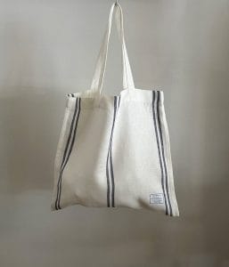 リネン素材 大きめマルシェトートバッグ【マリン1】