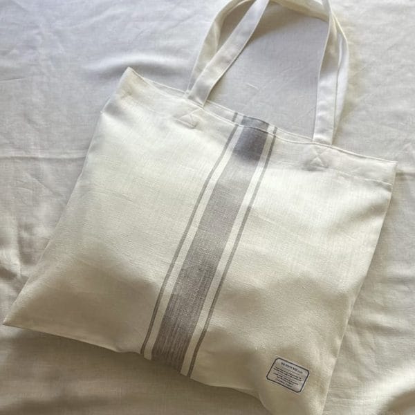 リネン素材 大きめマルシェトートバッグ【マリン7】