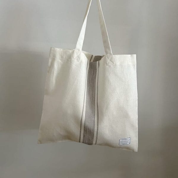 リネン素材 大きめマルシェトートバッグ【マリン7】