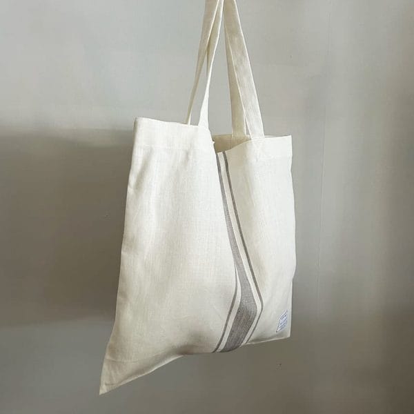 リネン素材 大きめマルシェトートバッグ【マリン7】