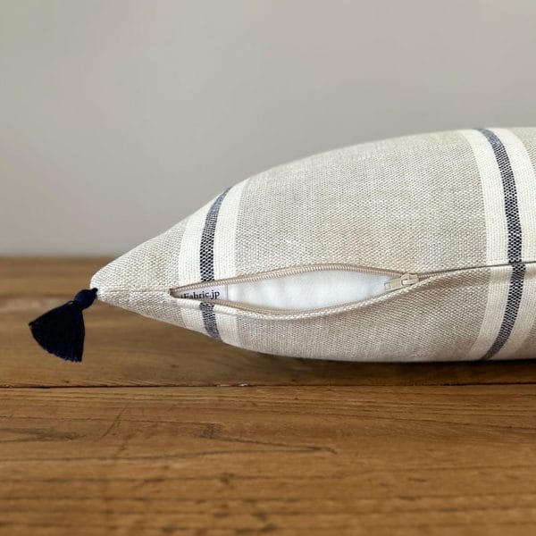 リトアニアリネン タッセル付きスモールクッション【マリン2】