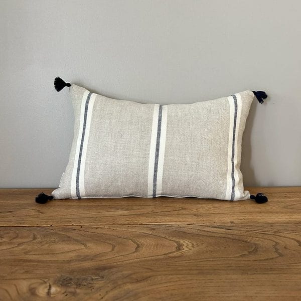 リトアニアリネン タッセル付きスモールクッション【マリン2】