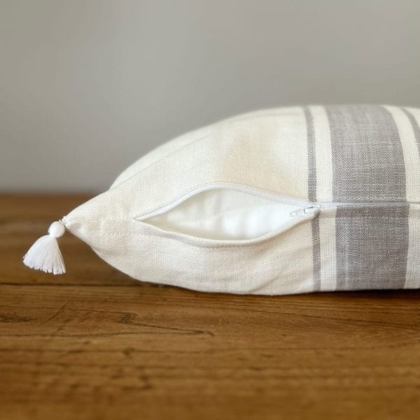 リトアニアリネン タッセル付きスモールクッション【マリン7】