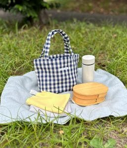 コットン素材 お散歩ランチバッグ【ブルーギンガム】