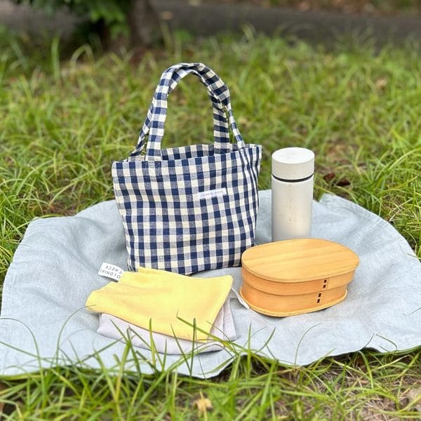 コットン素材 お散歩ランチバッグ【ブルーギンガム】