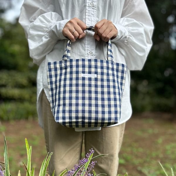 コットン素材 お散歩ランチバッグ【ブルーギンガム】