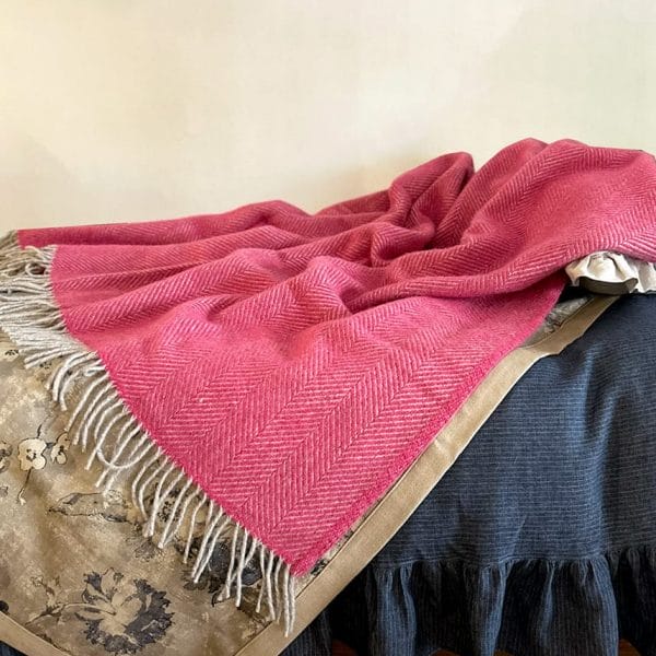 TWEEDMILL/ピュアウールフィッシュボーンブランケット【ピンク】