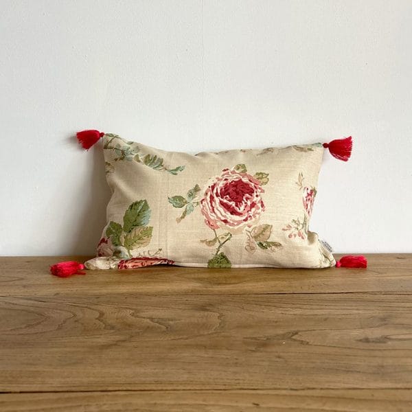 英国花柄 タッセル付きスモールクッション 【フローラルⅦ】