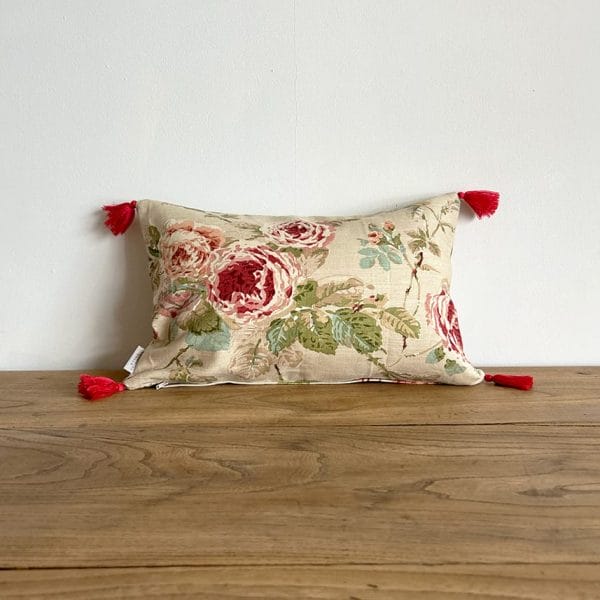 英国花柄 タッセル付きスモールクッション 【フローラルⅦ】