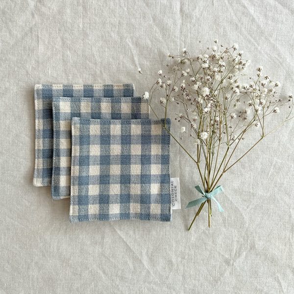 コットンチェックコースター【ブルーチェック】