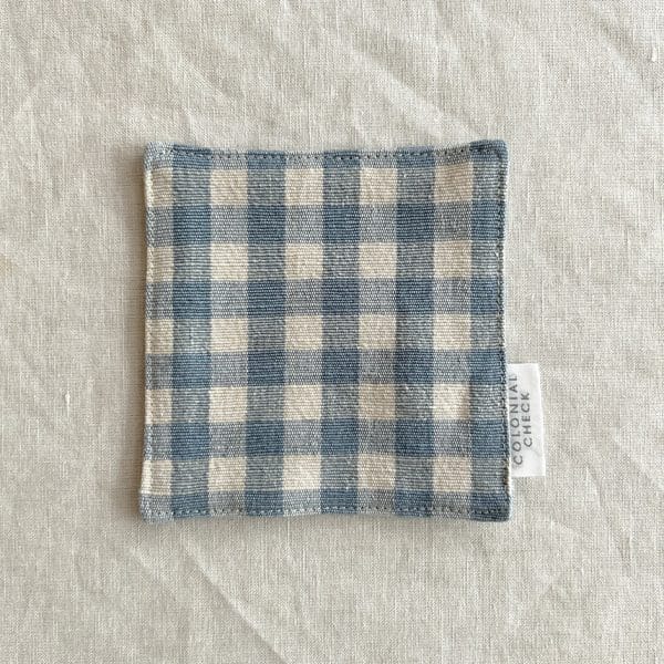 コットンチェックコースター【ブルーチェック】