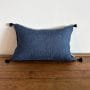 リトアニアリネン タッセル付きスモールクッション【ティッキングネイビー】