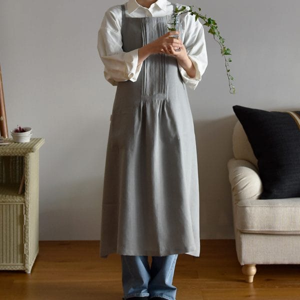 ヨーロッパリネン ピンタックエプロン【3色展開】